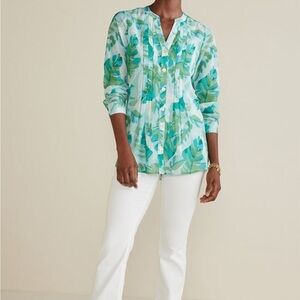 Soft Surroundings Baroque Top Green Tropical Palm Size XL‎